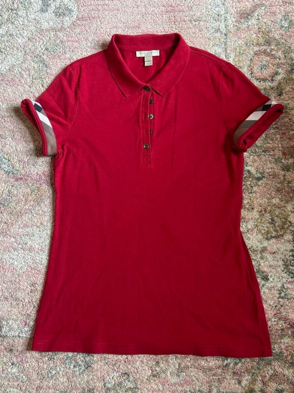 Burberry Red Polo Top with Contrast Cuff